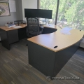 Grey & Blonde U/C Suite Bow Front Desk w/ Storage 102" x 72"